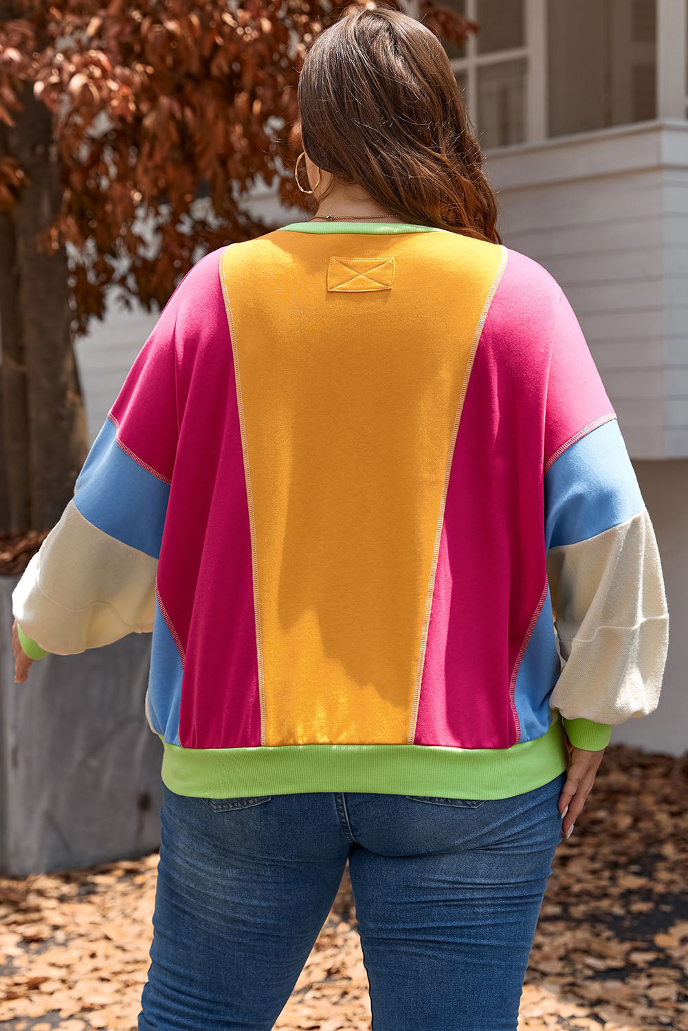 Plus Size Colorblock Patchwork Exposed Seam Top