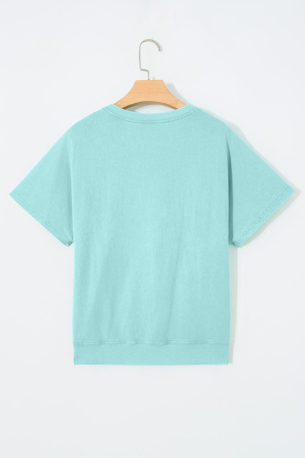 Mint Green Raw Cut Notched Neck Lace Patchwork Detail Mineral Wash Top