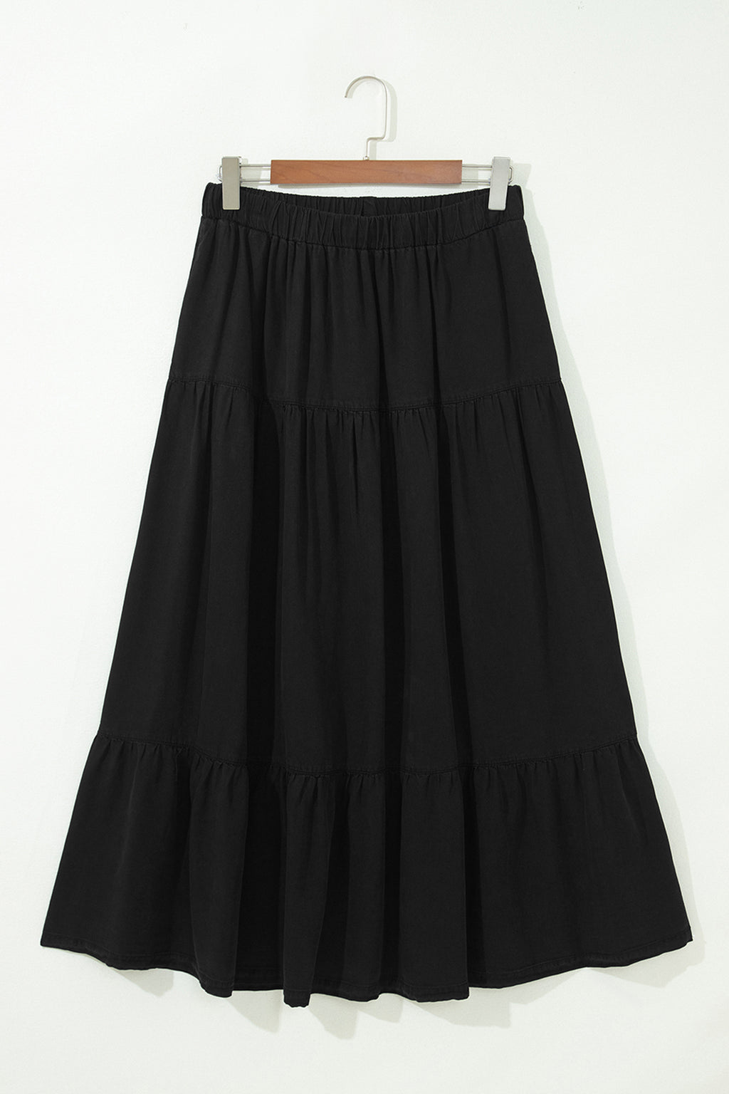 Elastic Waist Tiered Maxi Skirt