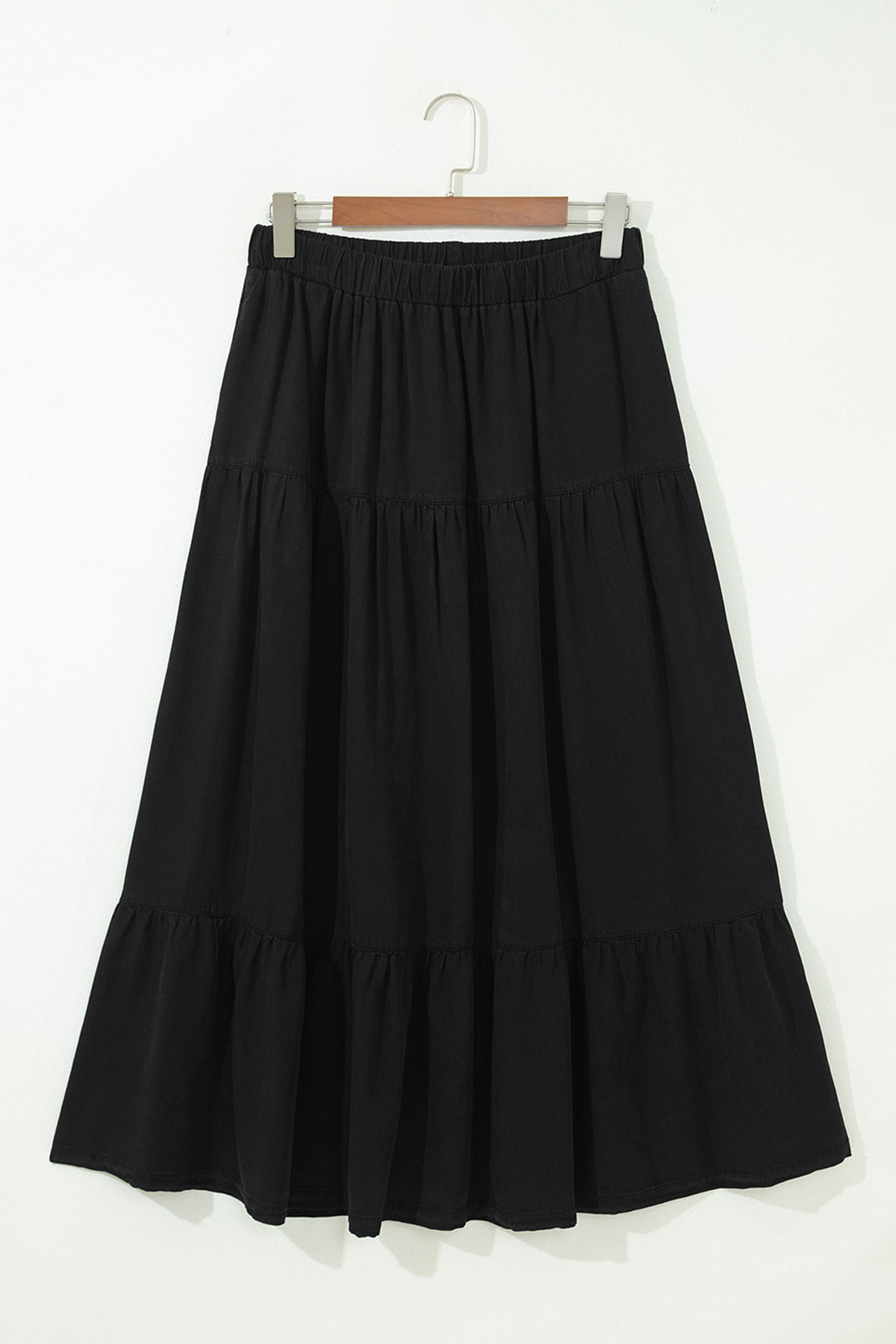 Elastic Waist Tiered Maxi Skirt