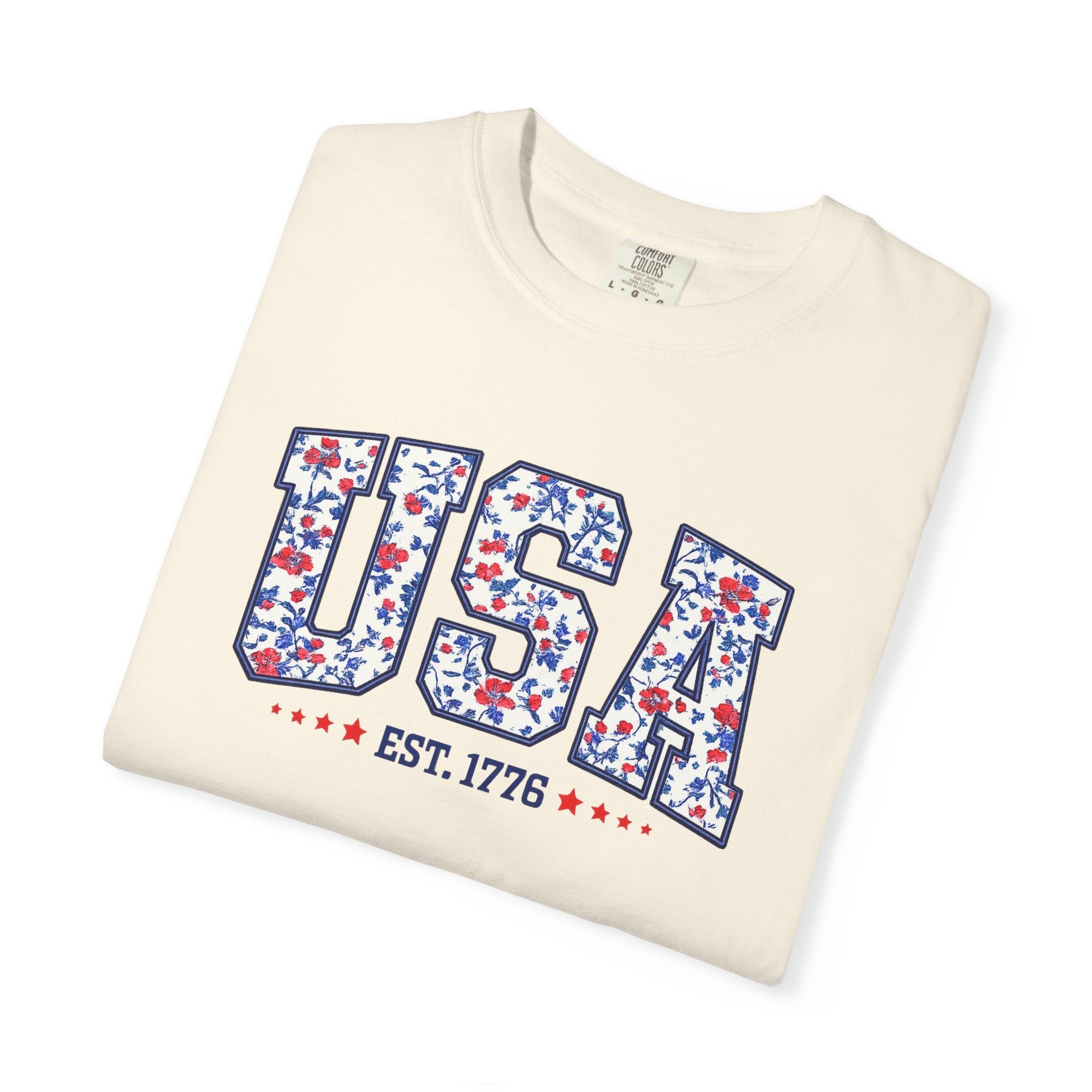 USA Floral Patriotic T-Shirt — EST. 1776