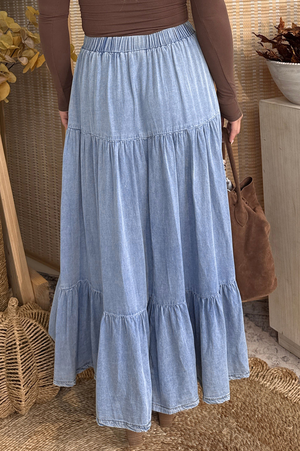Elastic Waist Tiered Maxi Skirt