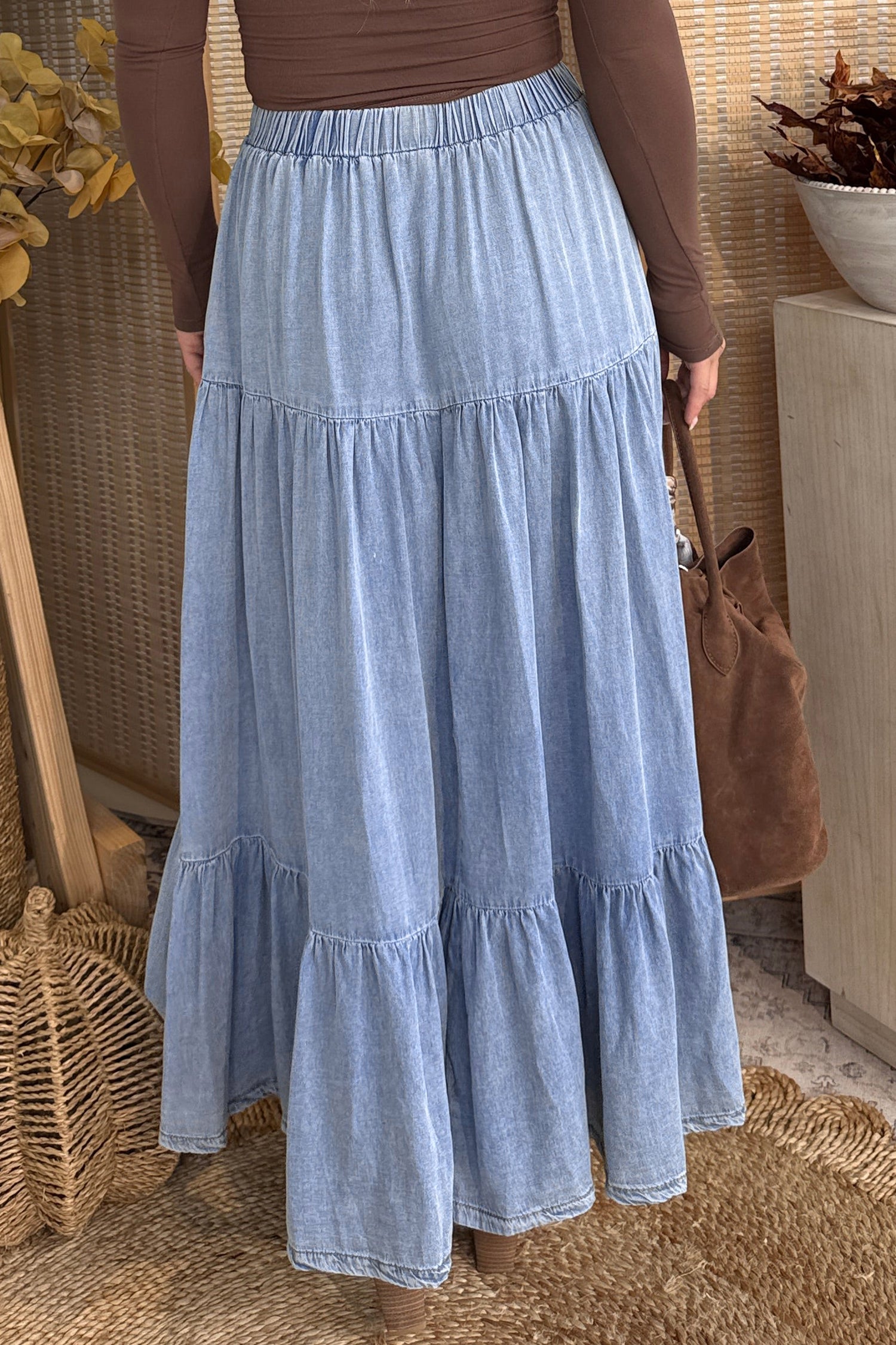 Elastic Waist Tiered Maxi Skirt