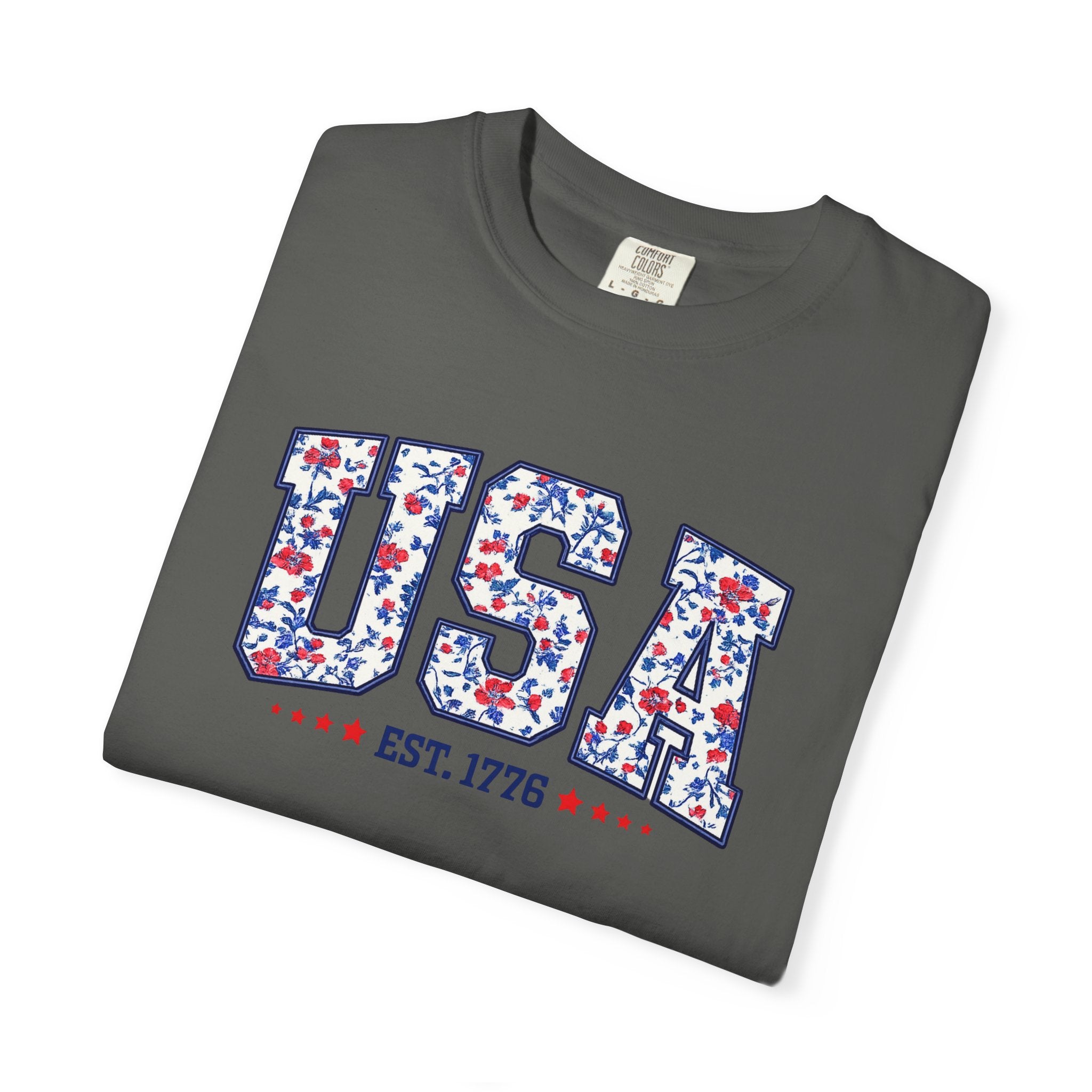 USA Floral Patriotic T-Shirt — EST. 1776