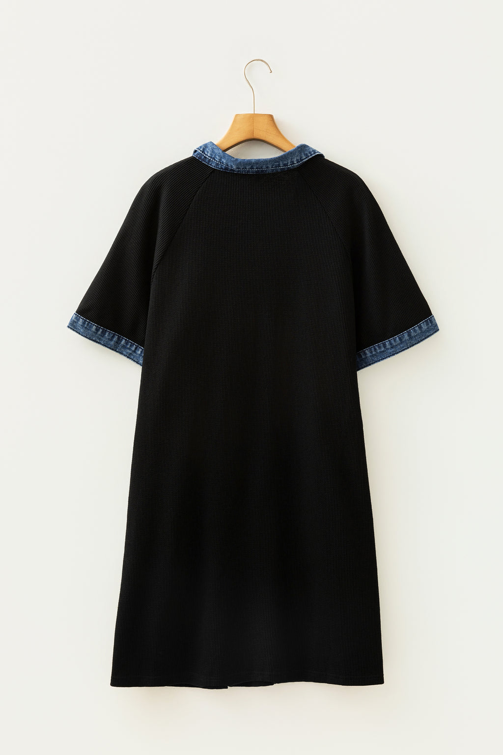 Black Denim Collar Short Sleeve Plus Size Shift Dress