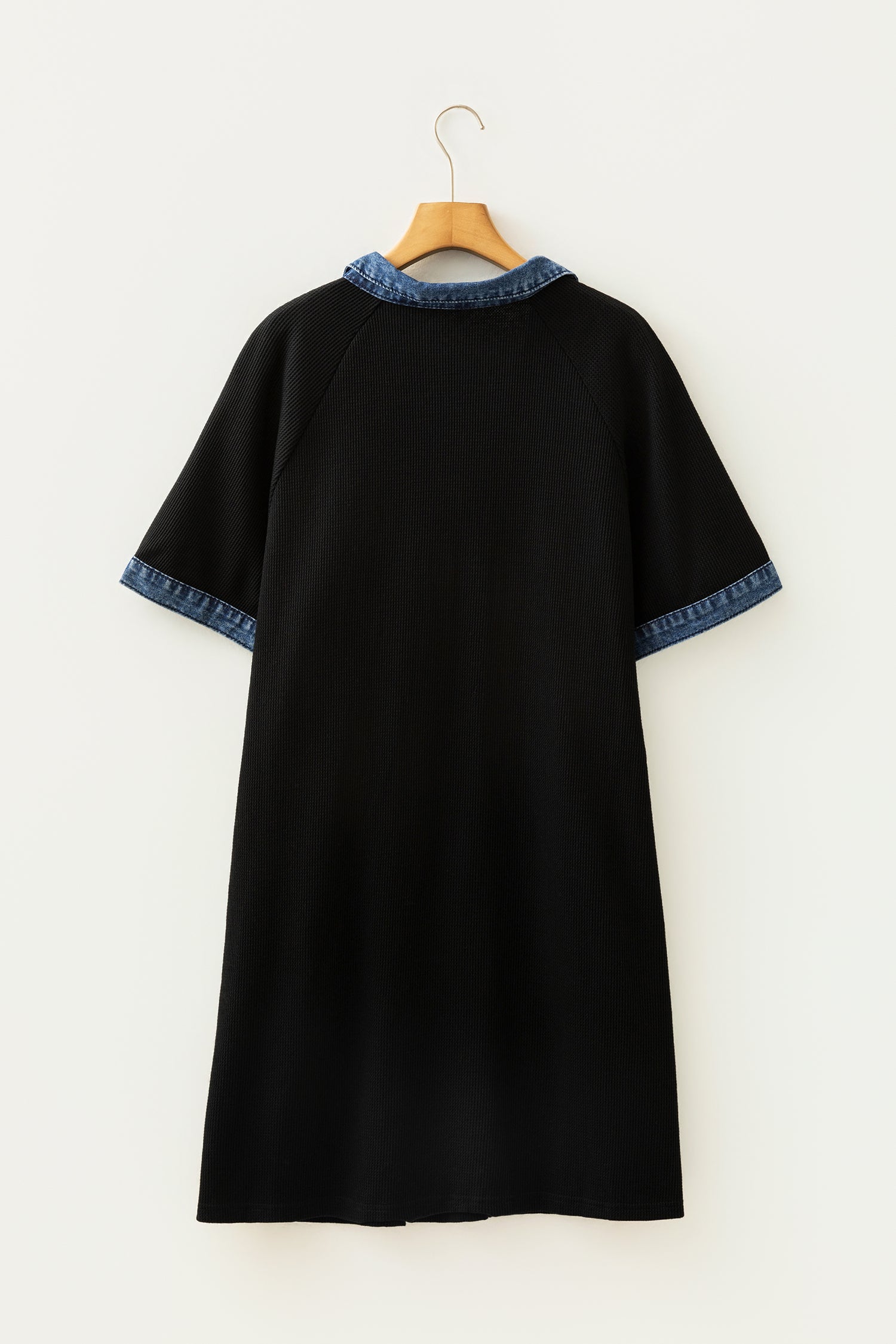 Black Denim Collar Short Sleeve Plus Size Shift Dress