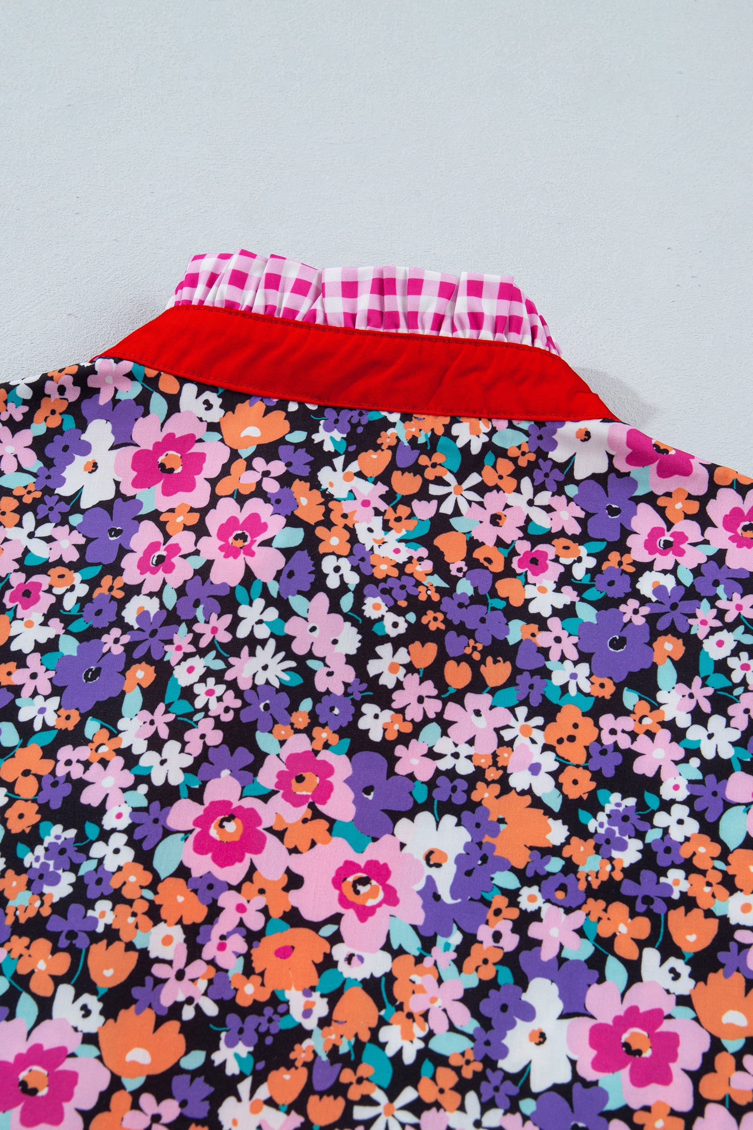 Floral Print Colorblock Trim V Neck Top