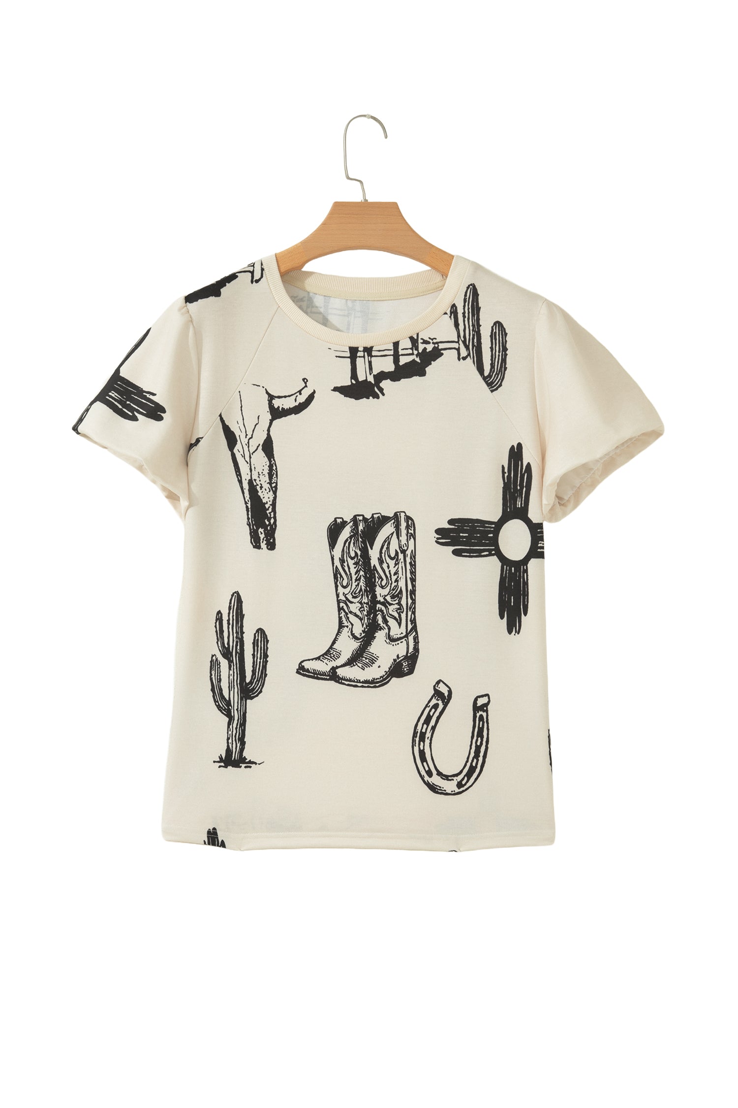 Beige Retro Western Print Top