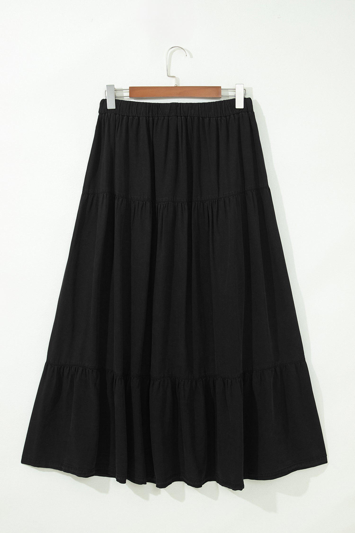 Elastic Waist Tiered Maxi Skirt