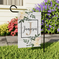 Personalized Garden Flag – Floral Initial & Name Porch Banner