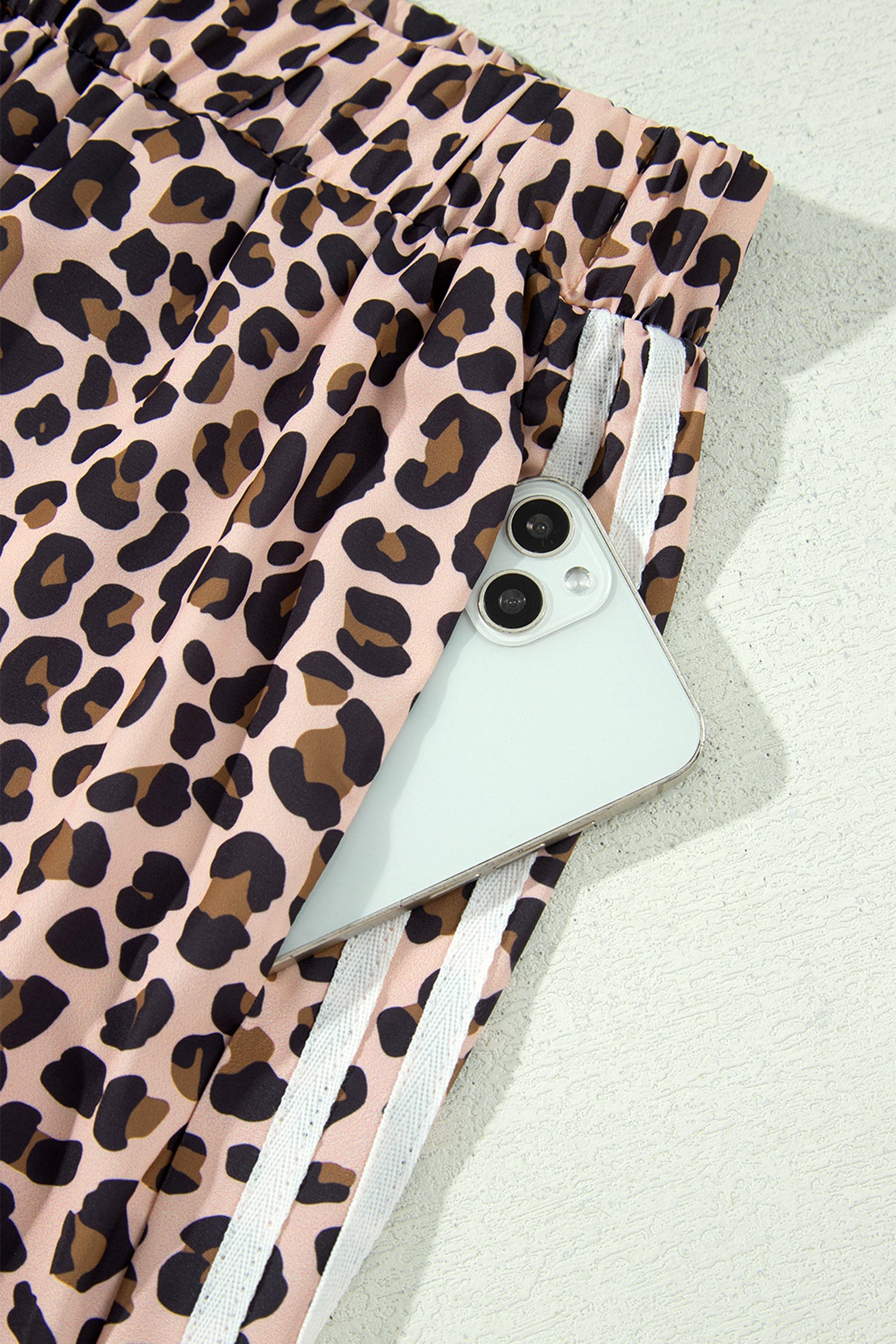 Leopard Print Side Striped Detail Casual Wide Leg Pants