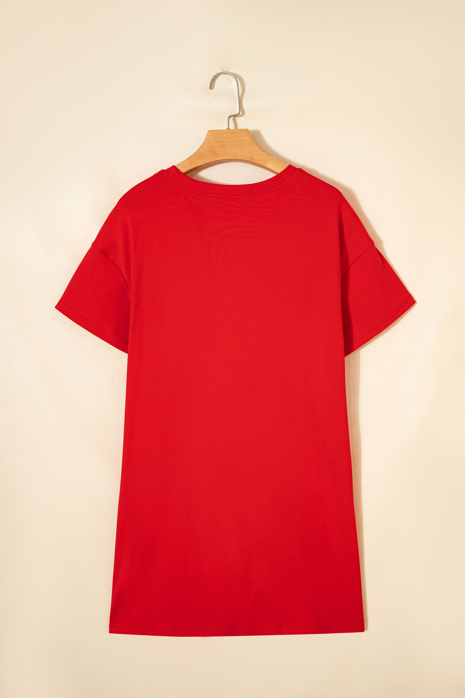 Fiery Red Sequin Trim Stars and Stripes Bow Patched Shirt Mini Dress