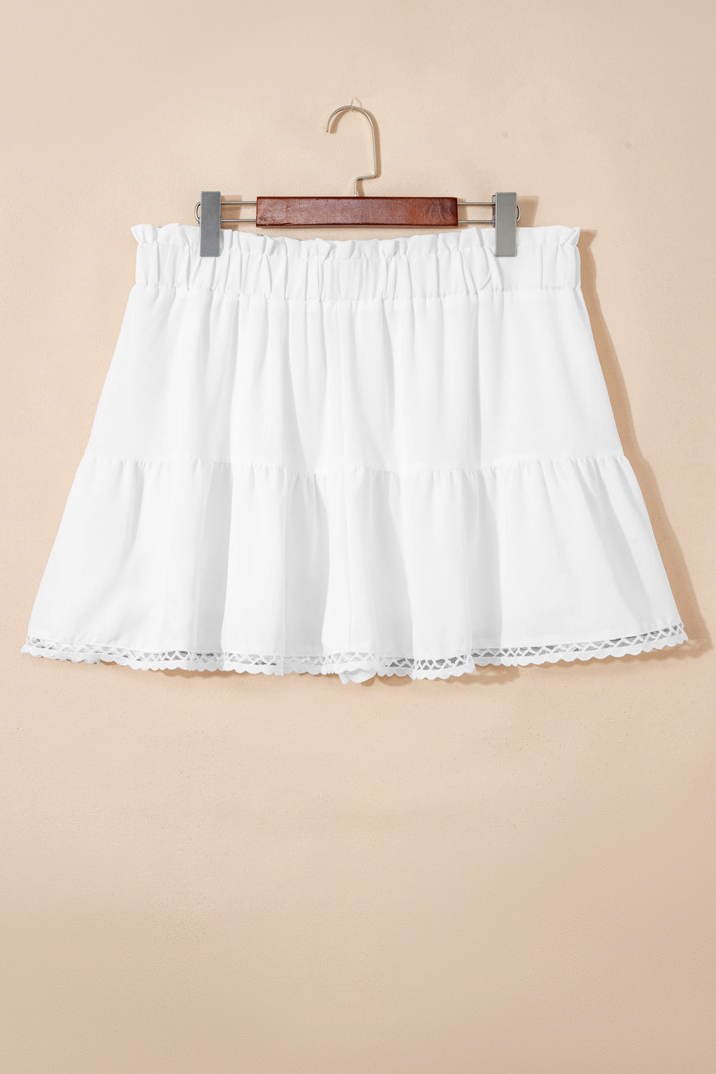 Plus Size Frilled Elastic Waist Lace Trim Boho Ruffled Skort