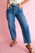 Ashleigh Blue Drawstring Waist Ankle Length Casual Jeans Pocket Detail Denim Pants