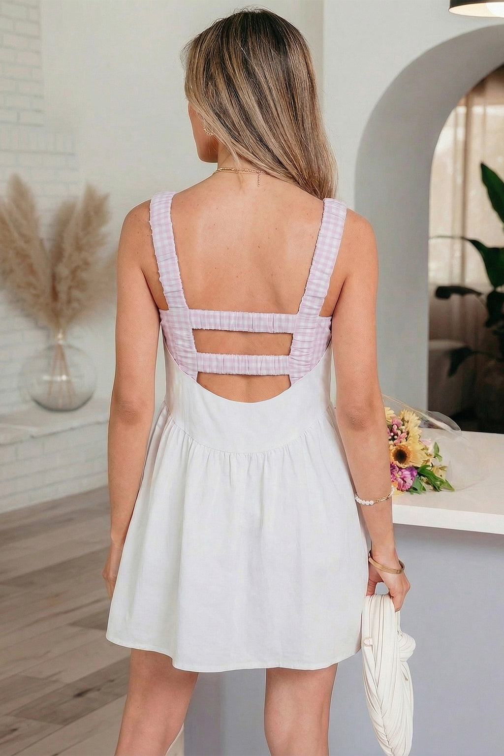 Gingham Contrast Patchwork Loose Mini Dress