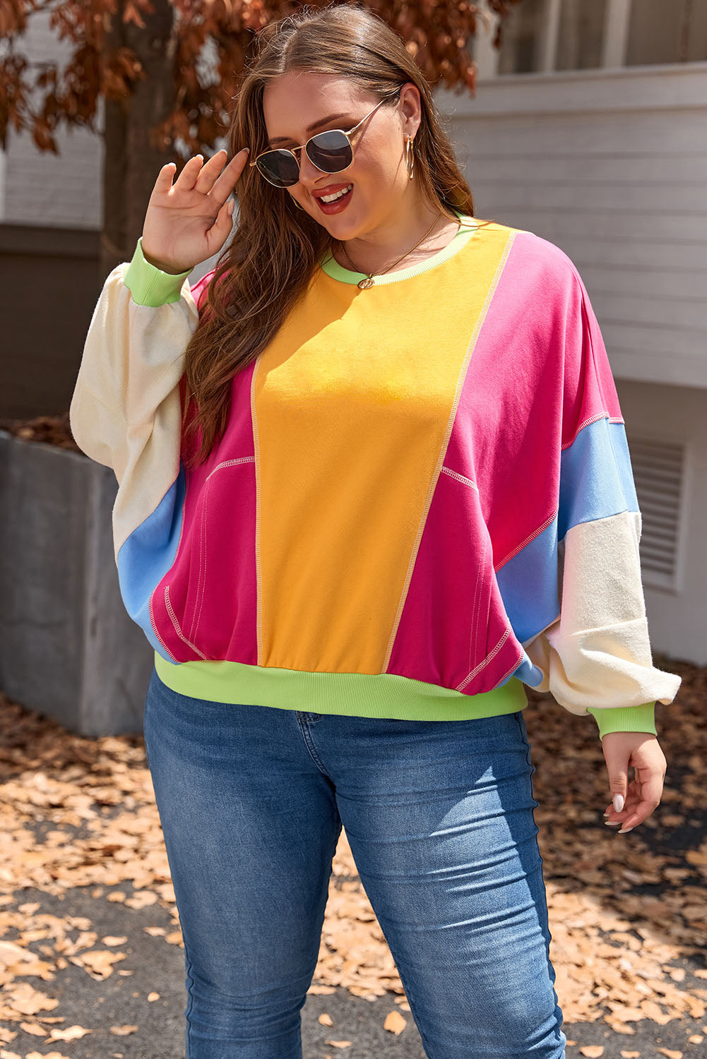 Plus Size Colorblock Patchwork Exposed Seam Top