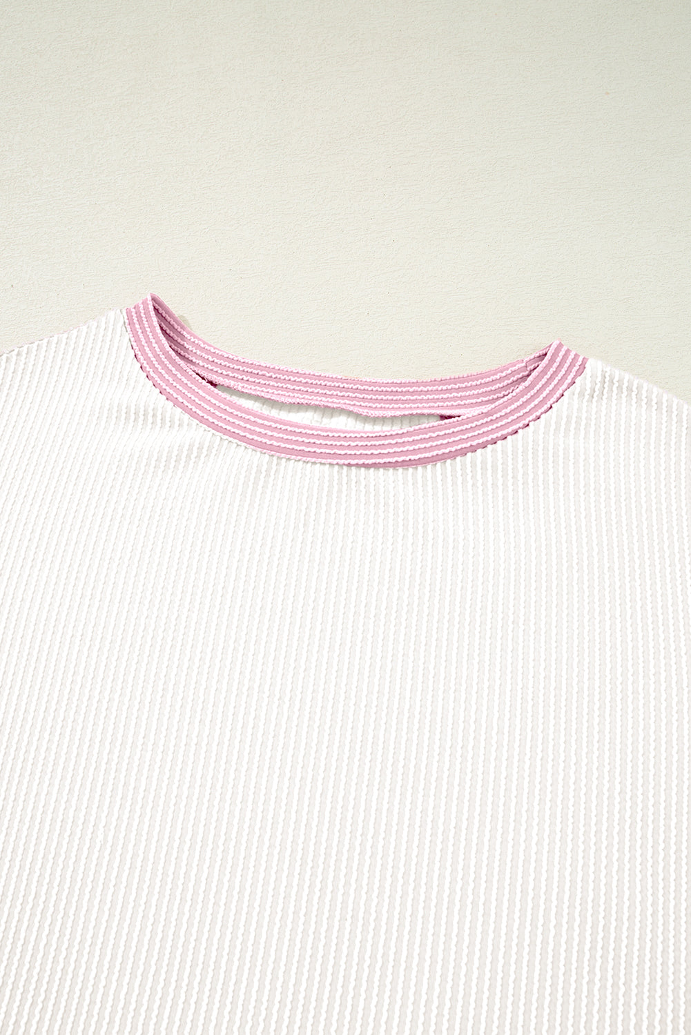 White Corded Colorblock Crewneck Top