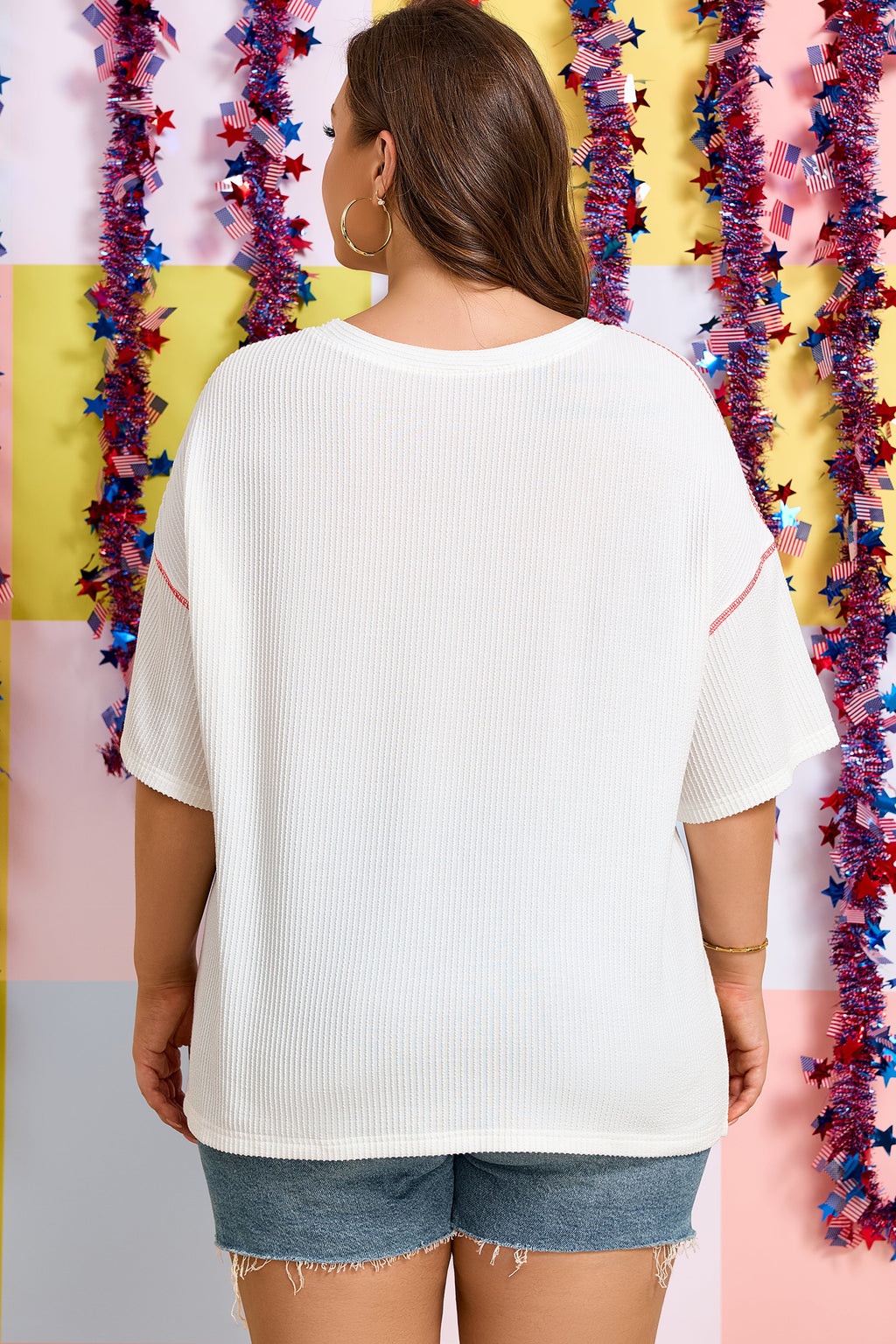 Plus Size Twisted Rib Vintage USA Letter Printed Top