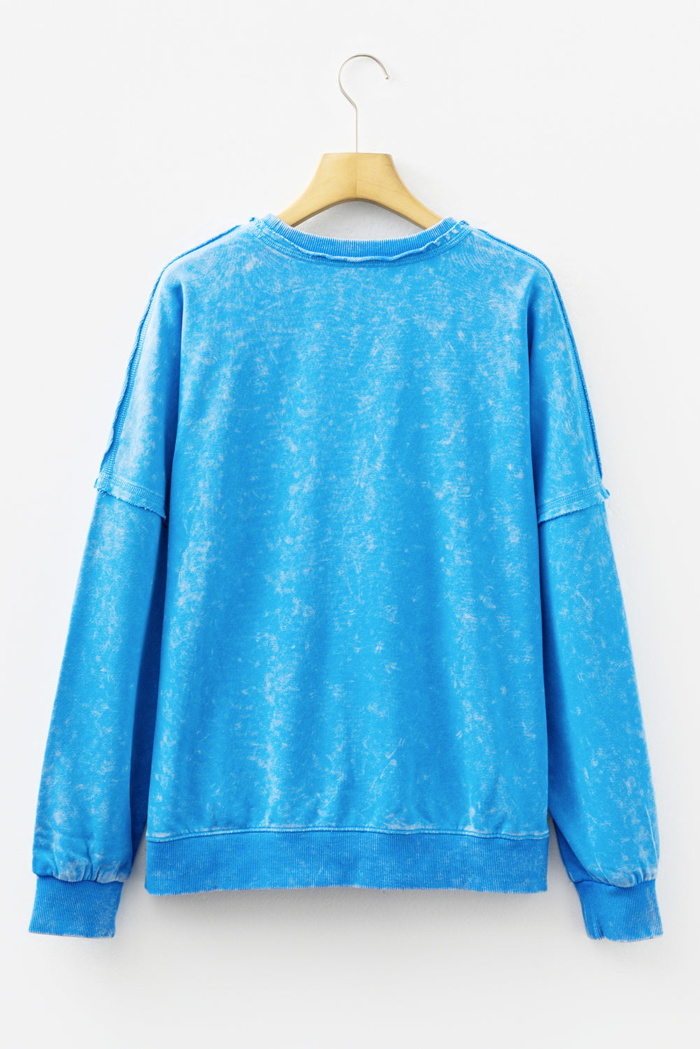Blue Mineral Wash Raw Seam Double Patched Pocket Sweatshirt