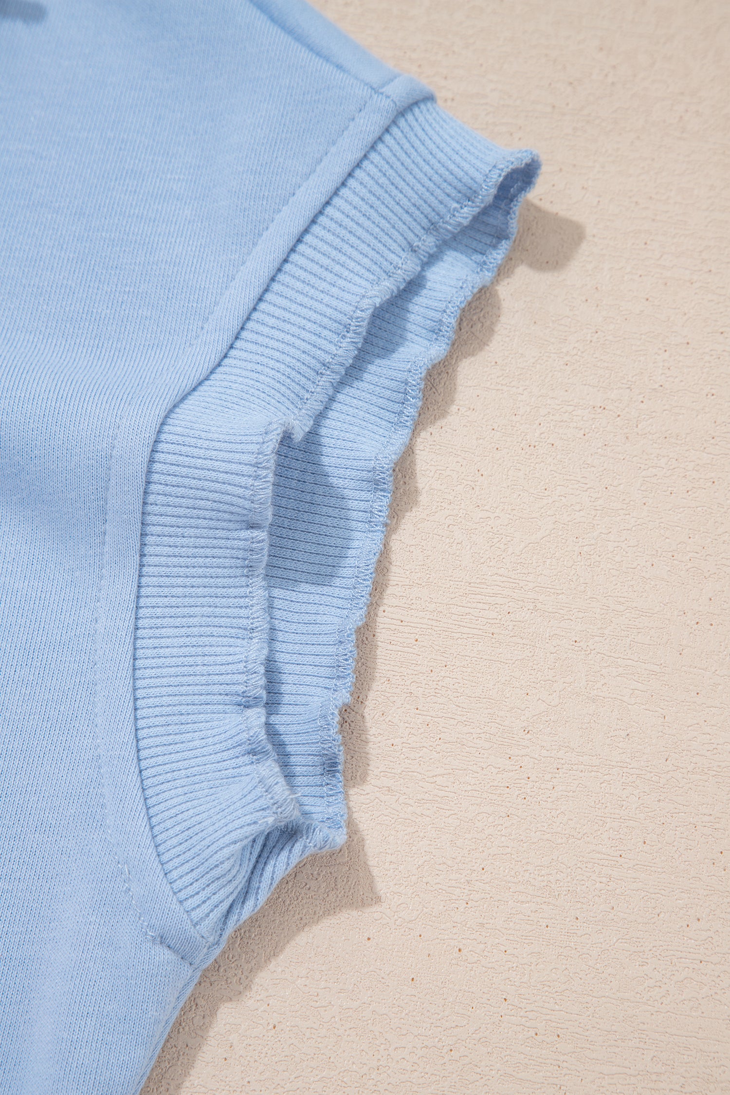 Sky Blue Lace Accent Zipped Collar Two Piece Set