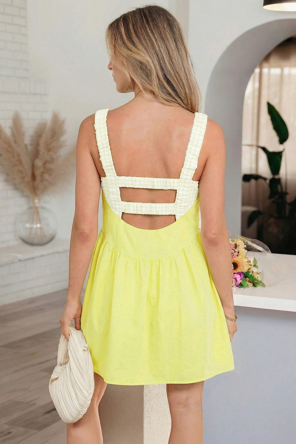 Gingham Contrast Patchwork Loose Mini Dress