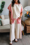 White Two-tone Color Block Drawstring Loose Pant Set