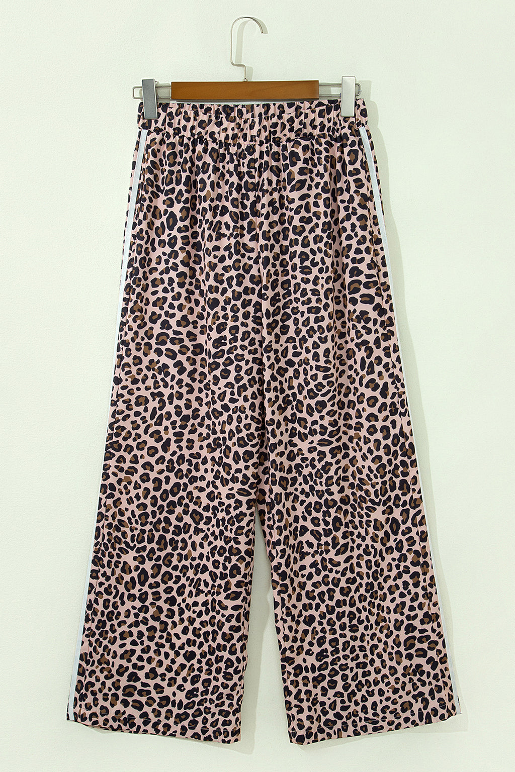 Leopard Print Side Striped Detail Casual Wide Leg Pants