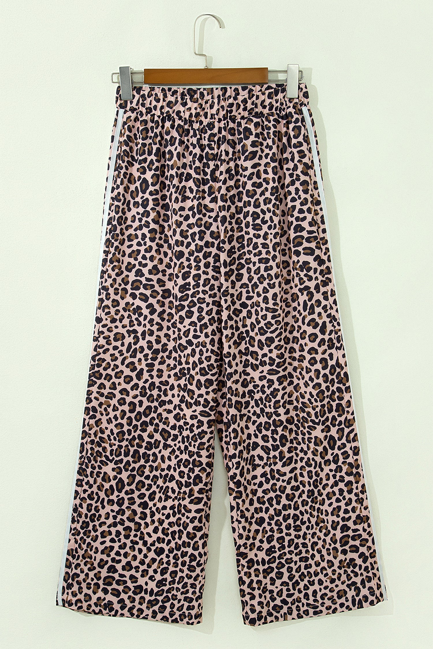 Leopard Print Side Striped Detail Casual Wide Leg Pants
