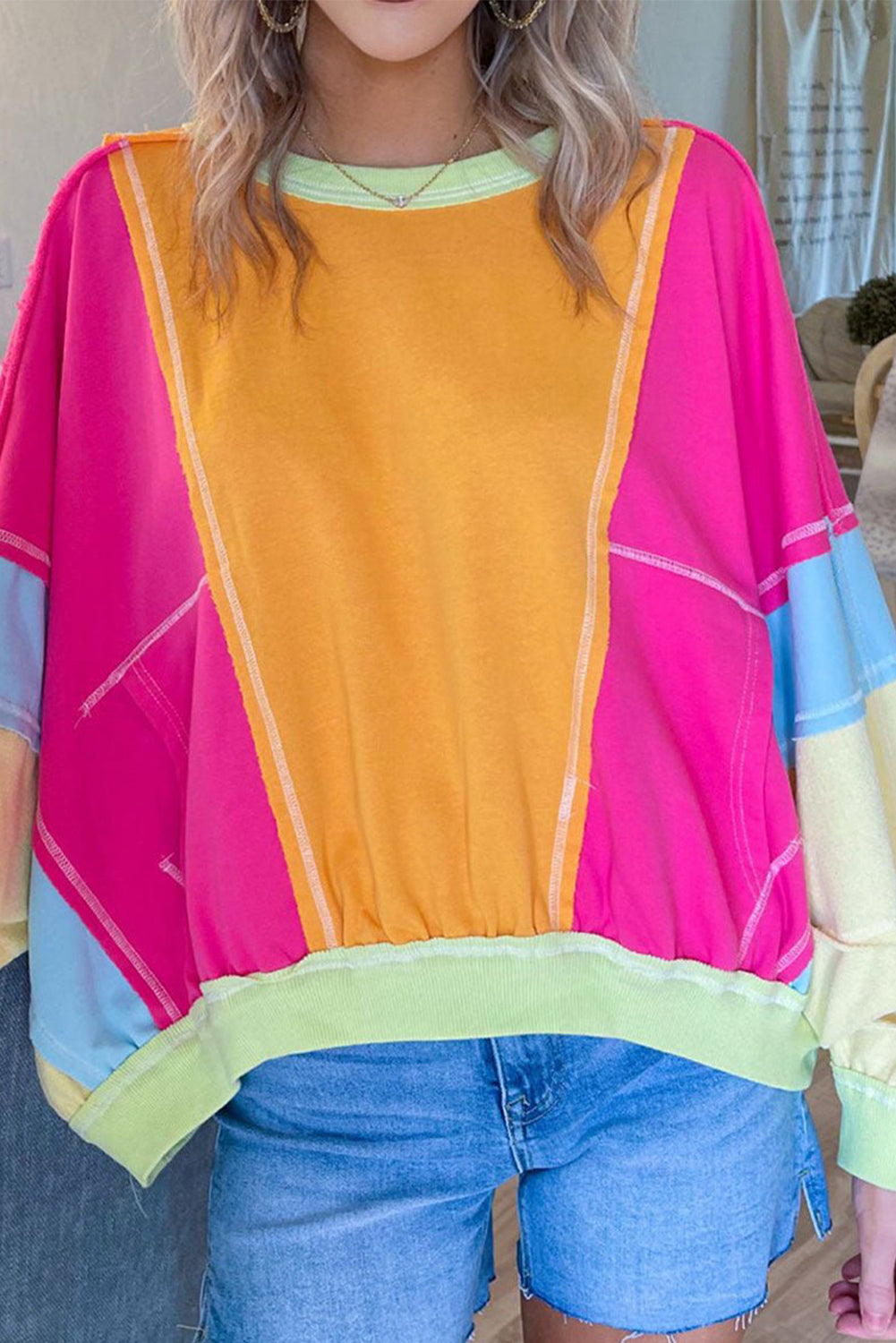Plus Size Colorblock Patchwork Exposed Seam Top