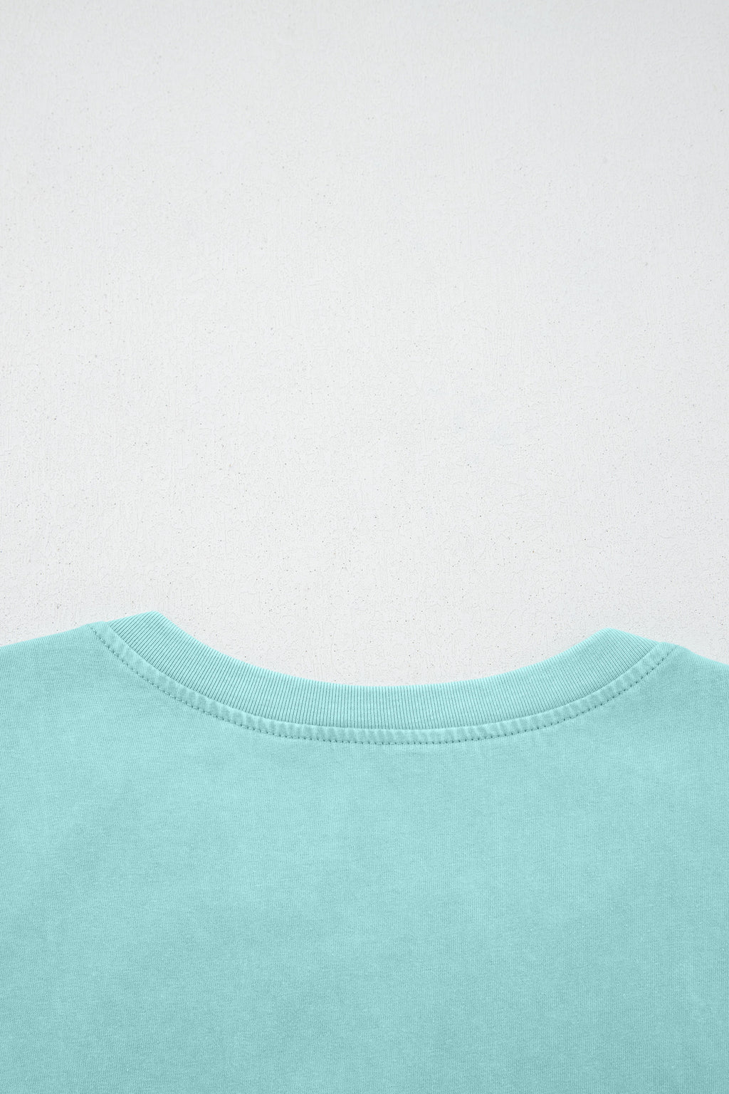 Mint Green Raw Cut Notched Neck Lace Patchwork Detail Mineral Wash Top