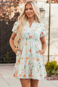 Floral Print Puff Sleeve Mini Dress