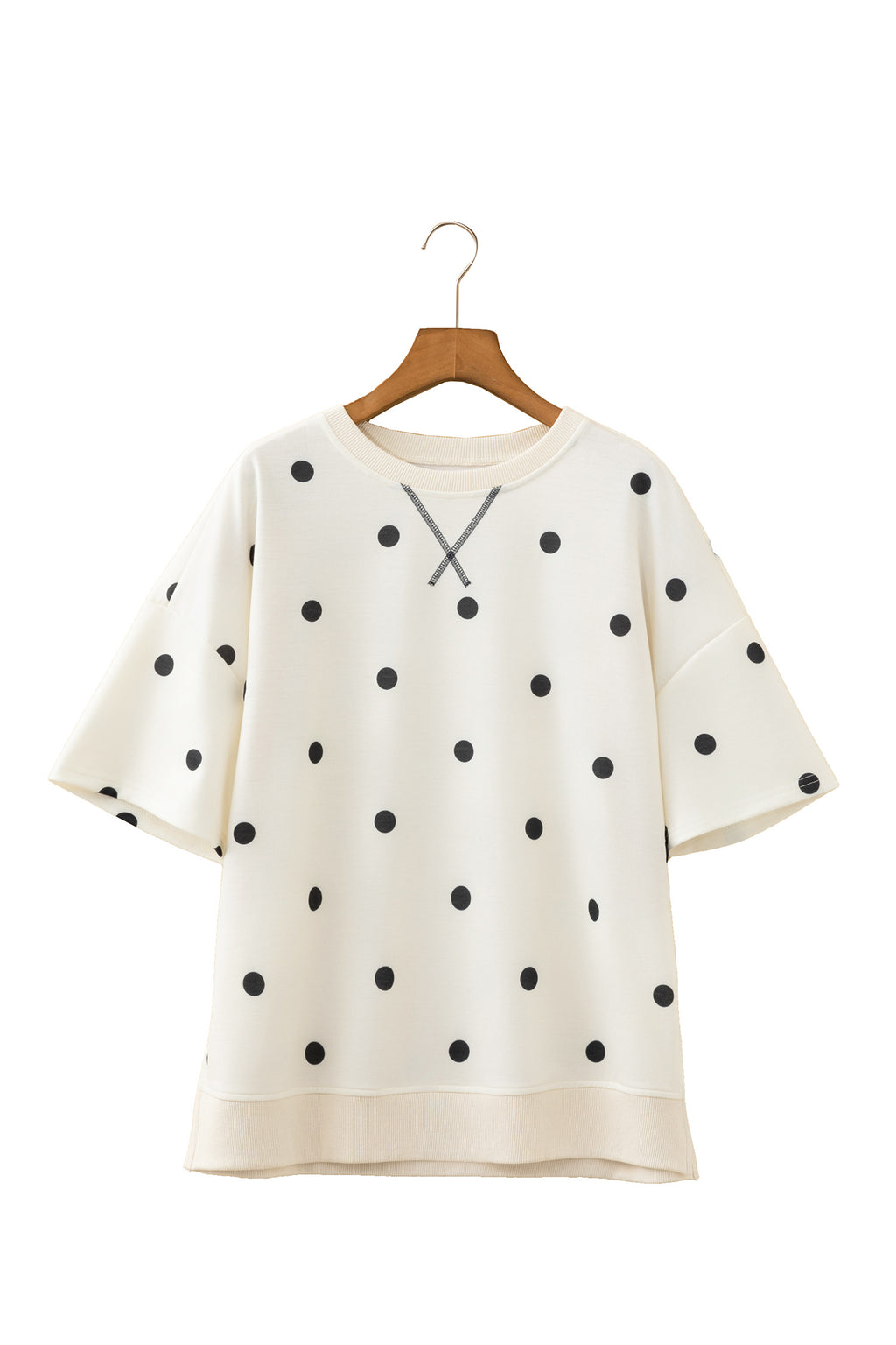 Sky Blue Polka Dot Print Crossed Seam Detail Oversize Top