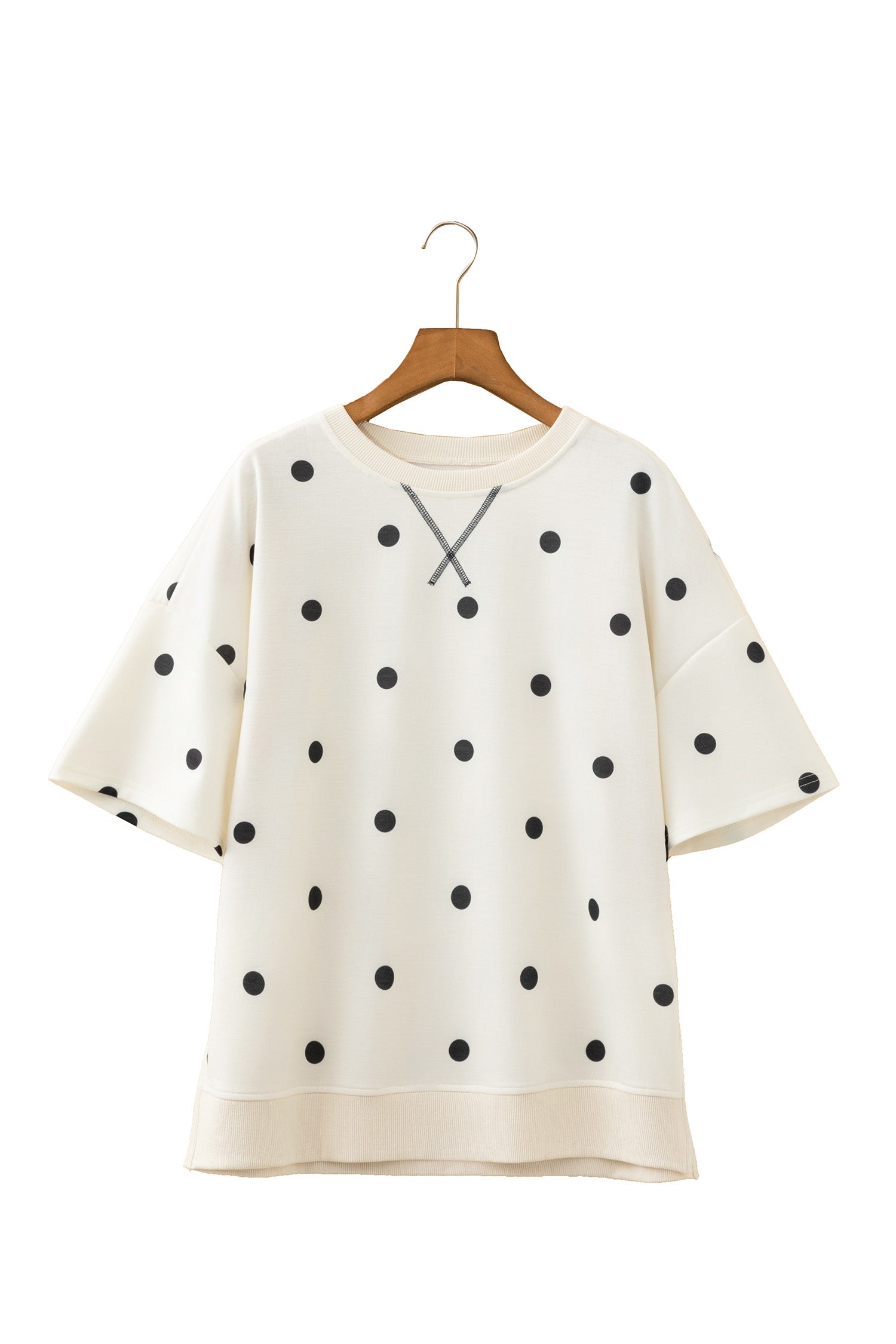 Sky Blue Polka Dot Print Crossed Seam Detail Oversize Top