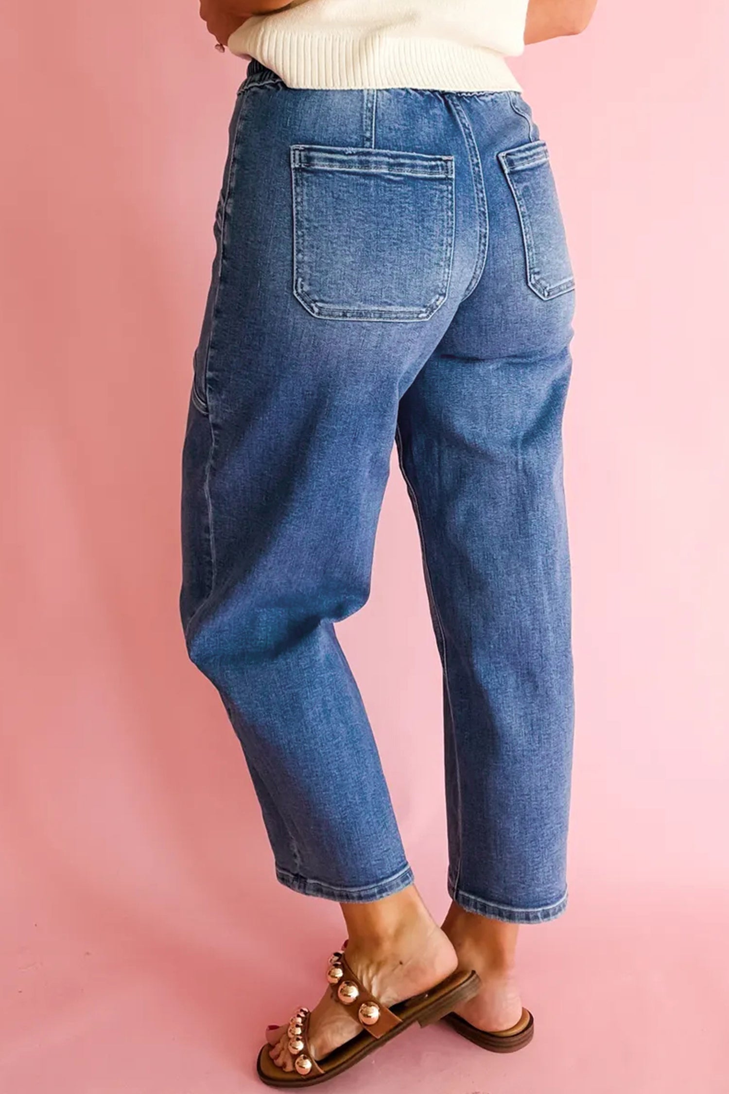 Ashleigh Blue Drawstring Waist Ankle Length Casual Jeans Pocket Detail Denim Pants