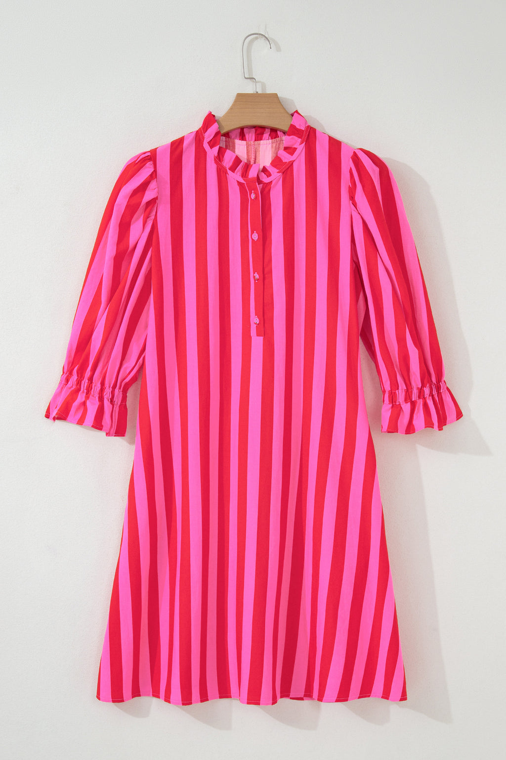 Stripe Collar Button Neck Short Sleeve Curvy Mini Dress
