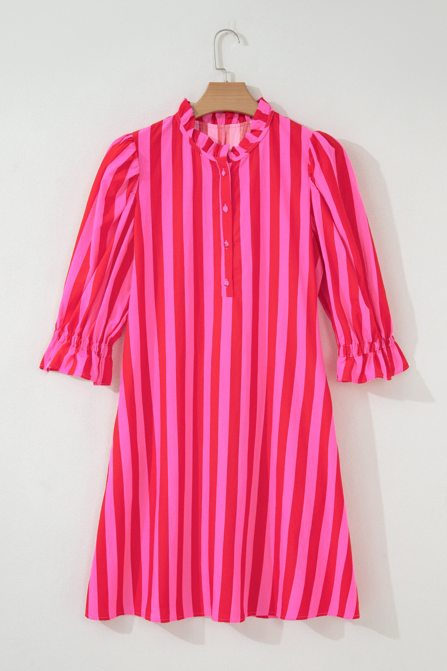 Stripe Collar Button Neck Short Sleeve Curvy Mini Dress