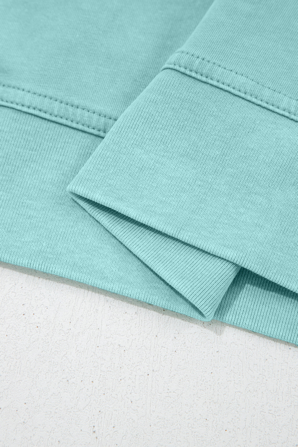 Mint Green Raw Cut Notched Neck Lace Patchwork Detail Mineral Wash Top