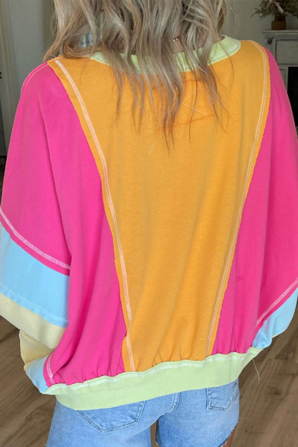 Plus Size Colorblock Patchwork Exposed Seam Top