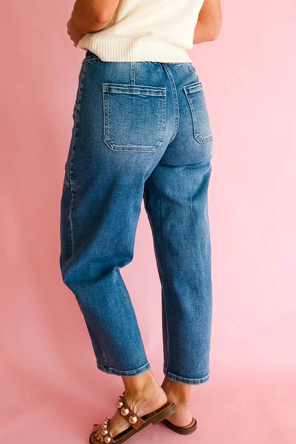 Ashleigh Blue Drawstring Waist Ankle Length Casual Jeans Pocket Detail Denim Pants