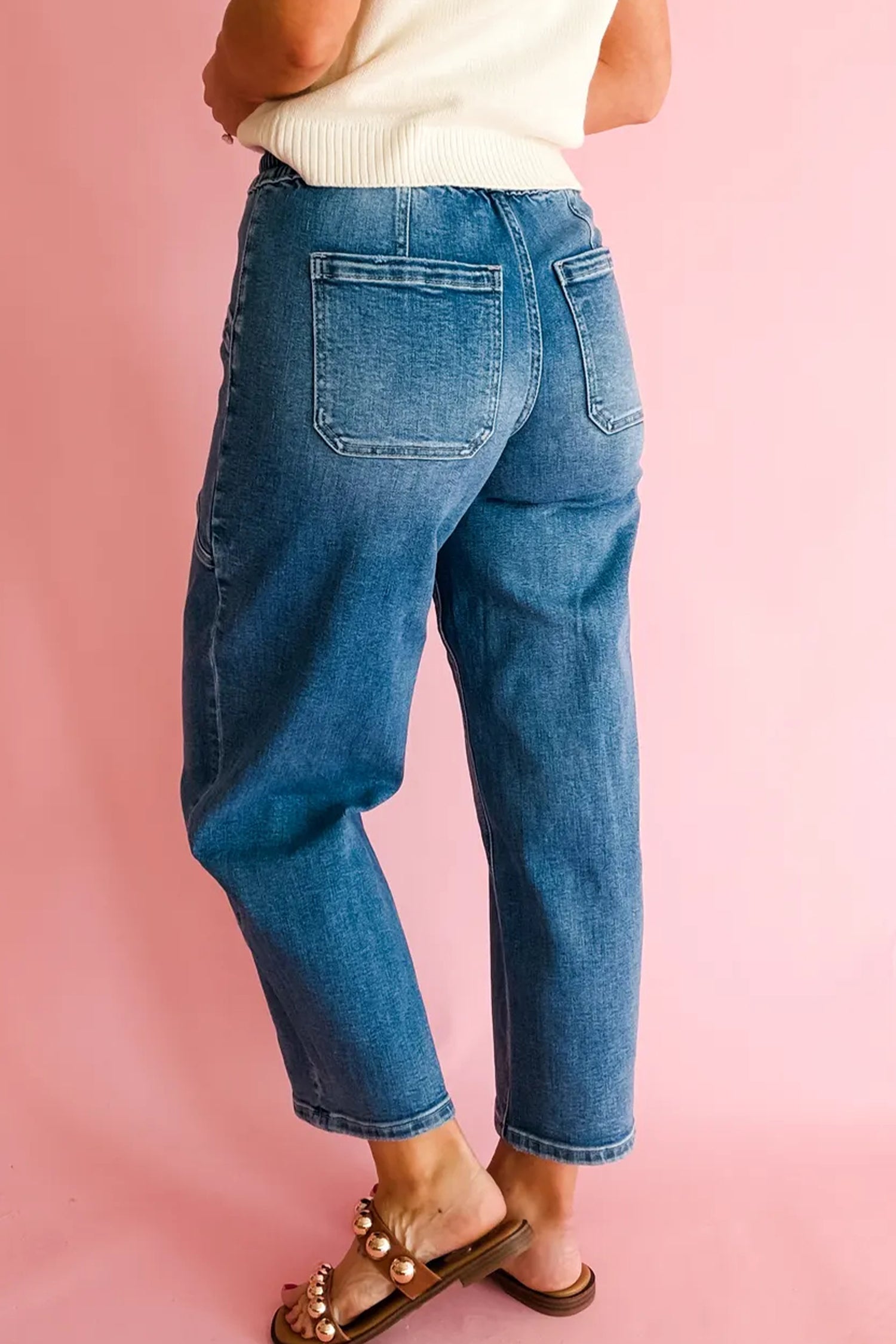 Ashleigh Blue Drawstring Waist Ankle Length Casual Jeans Pocket Detail Denim Pants