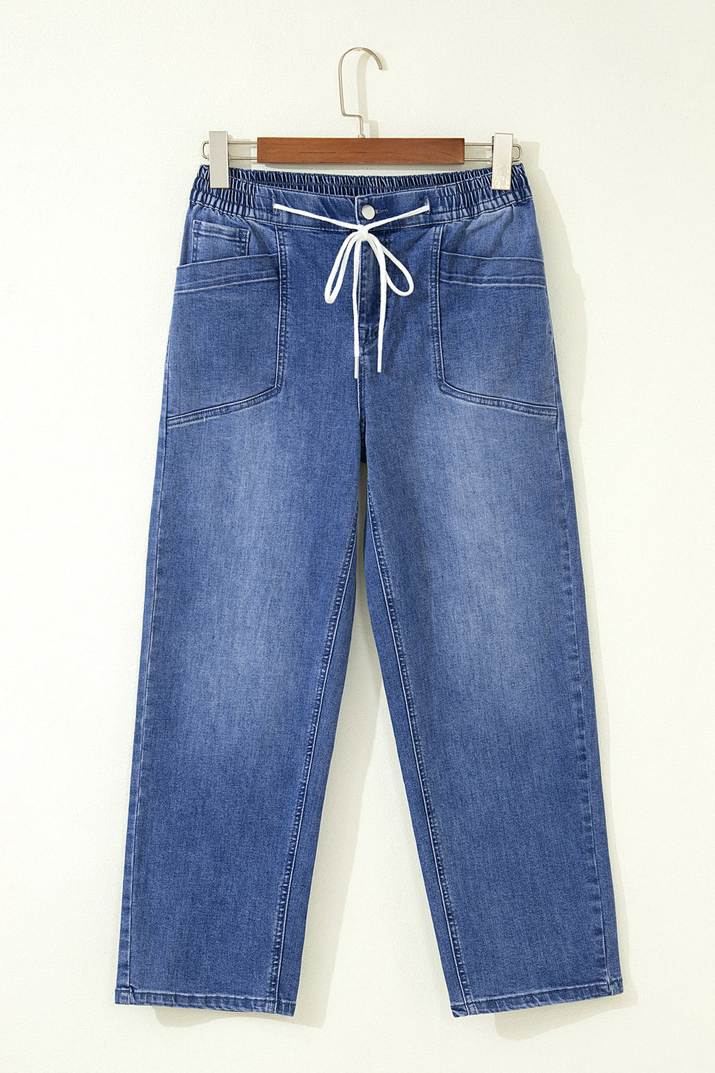 Ashleigh Blue Drawstring Waist Ankle Length Casual Jeans Pocket Detail Denim Pants