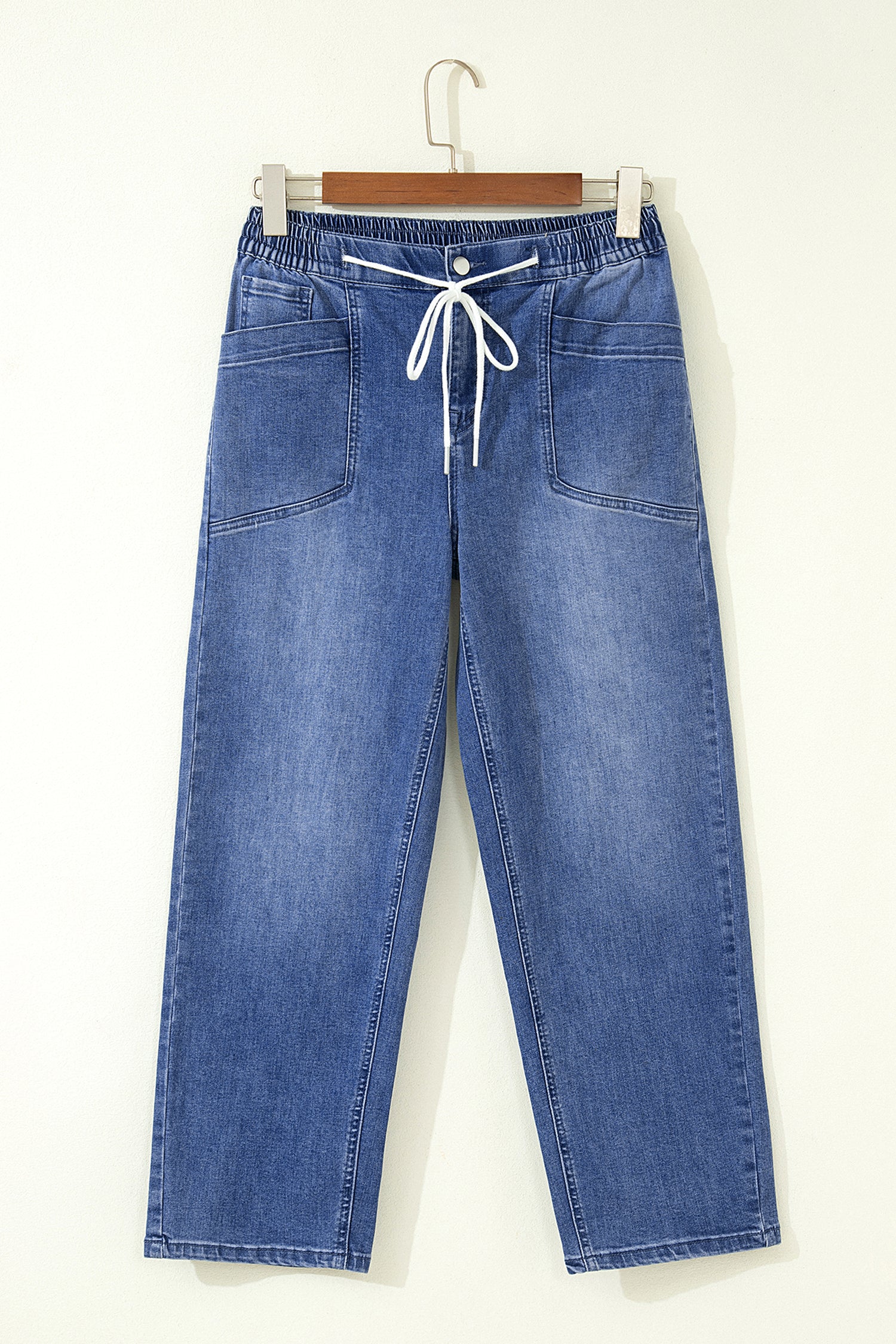 Ashleigh Blue Drawstring Waist Ankle Length Casual Jeans Pocket Detail Denim Pants