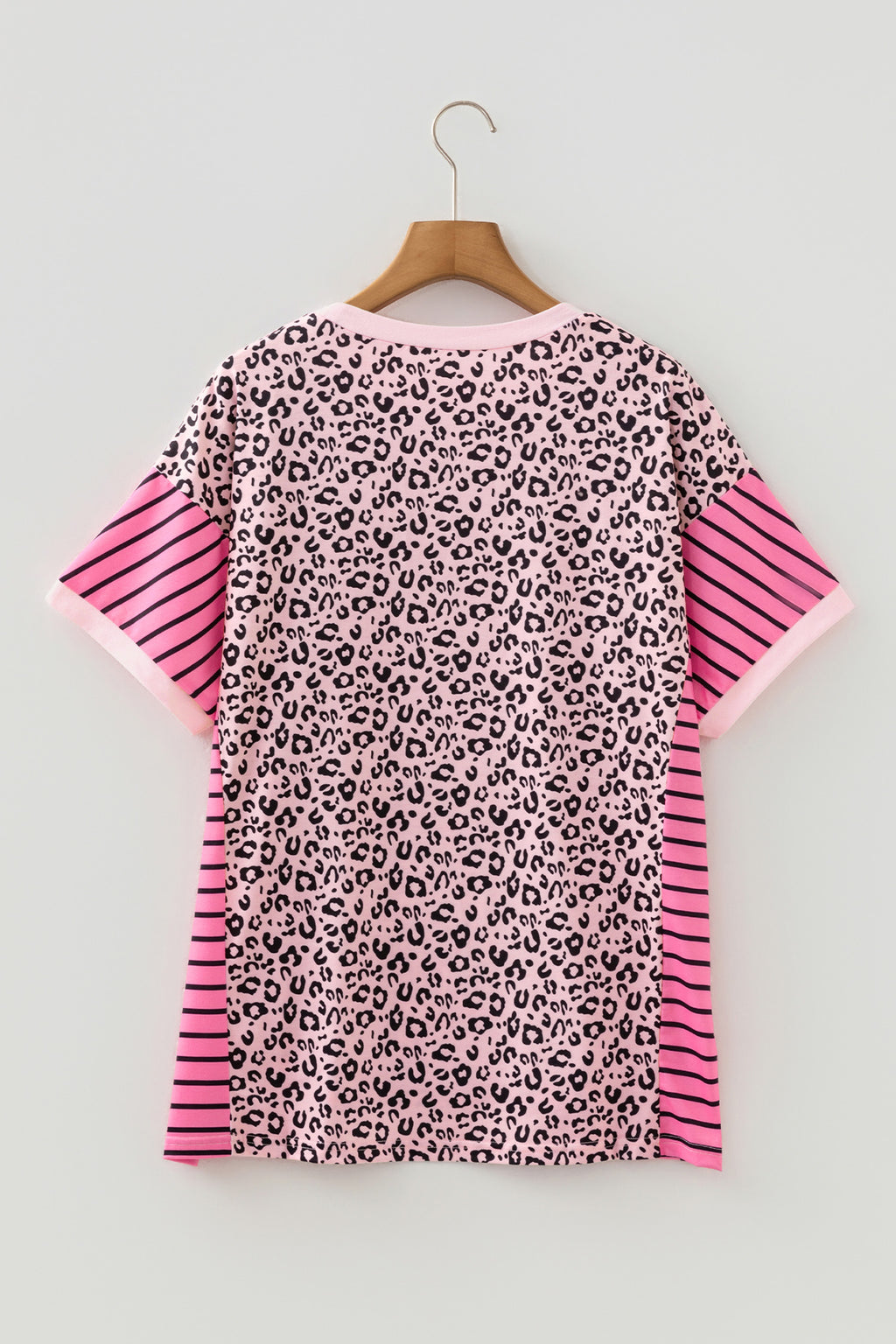 Pink Leopard Striped Contrast Patchwork Plus Size Top