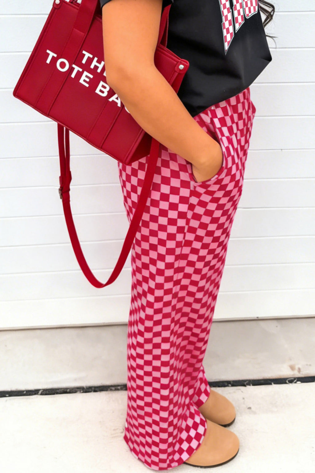 Rose Plaid Checkered Casual Pants with Pockets