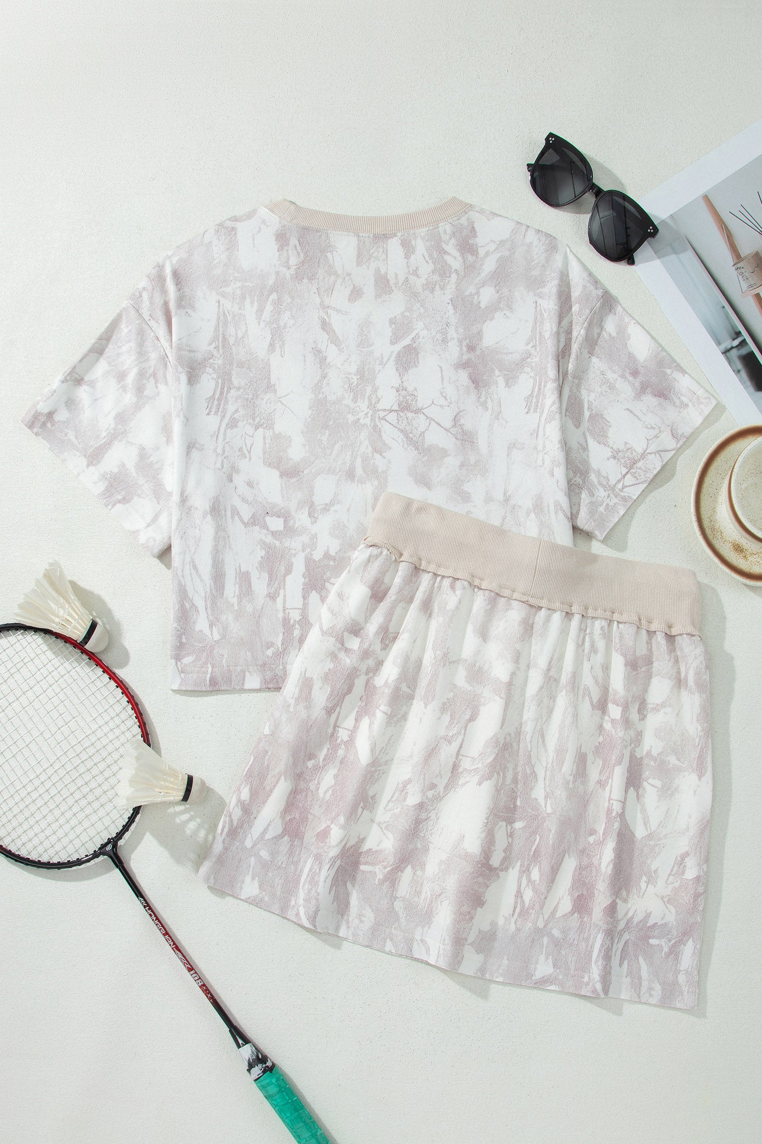 Gray Woodland Camo Print Raw Edge Cropped Set