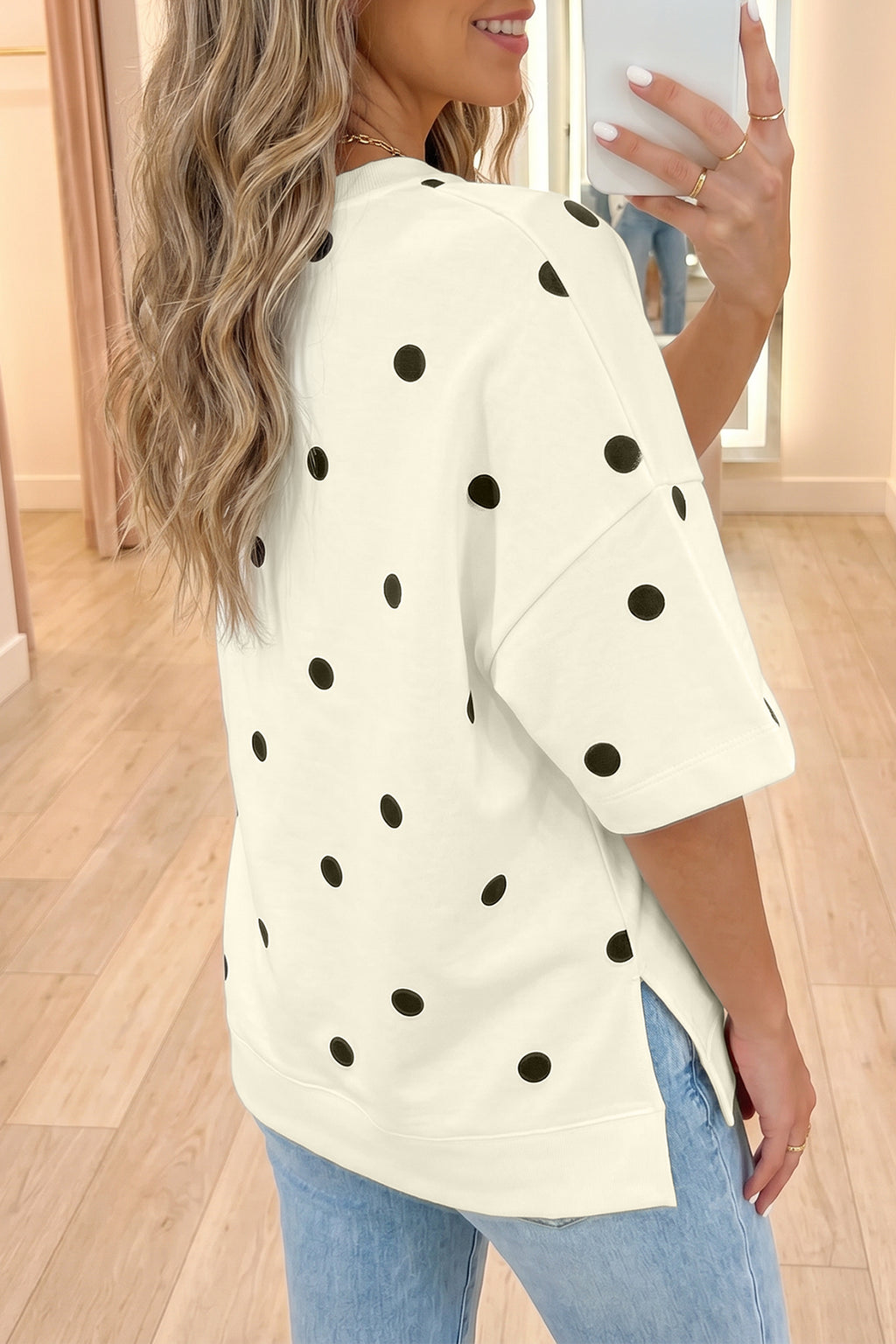 Sky Blue Polka Dot Print Crossed Seam Detail Oversize Top