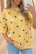 Sky Blue Polka Dot Print Crossed Seam Detail Oversize Top