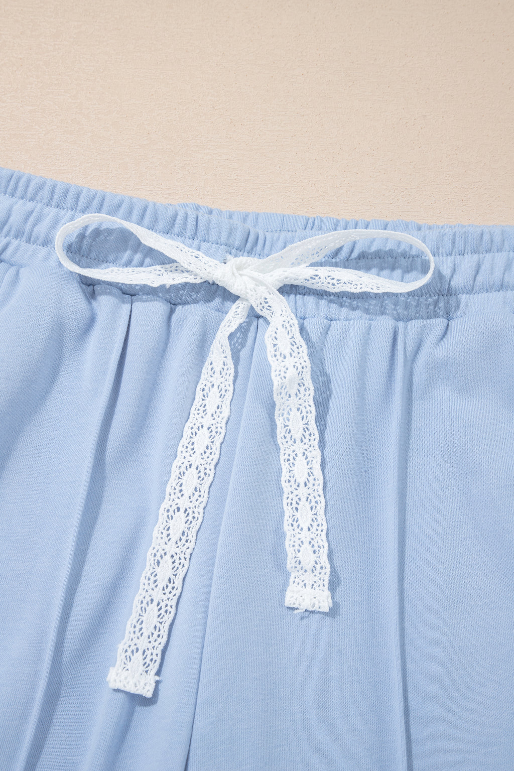 Sky Blue Lace Accent Zipped Collar Two Piece Set