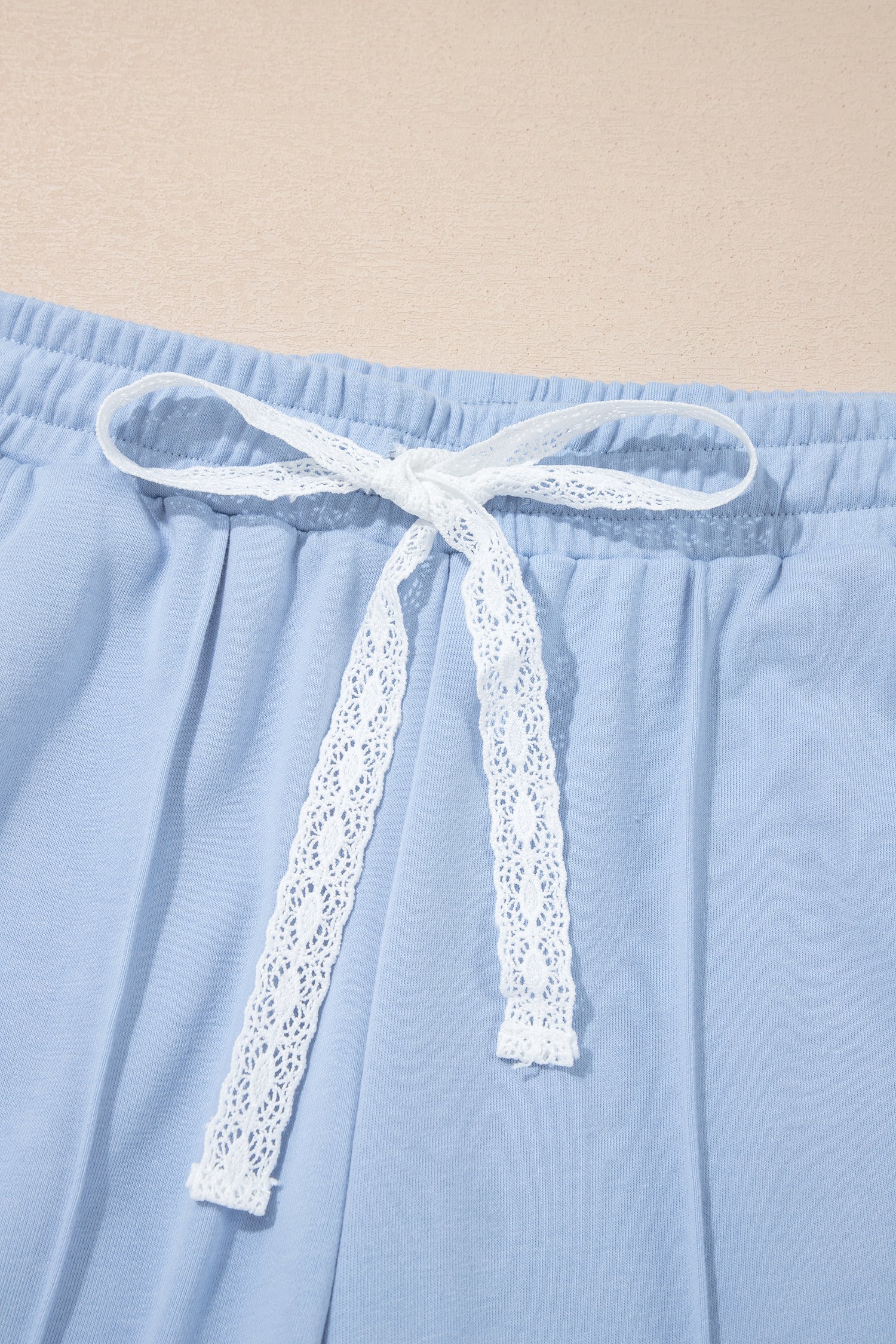 Sky Blue Lace Accent Zipped Collar Two Piece Set