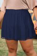 Plus Size Frilled Elastic Waist Lace Trim Boho Ruffled Skort